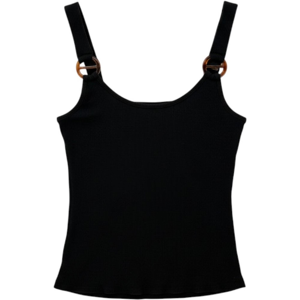 Ambiance Tank Top Womens 2X Black Ribbed Tortoise Shell Ring Strap Scoop Neck